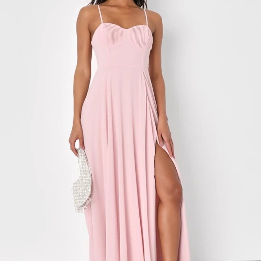 NWT Lulus Cause for Commotion Light Pink Pleated Bustier Maxi Dress - XL